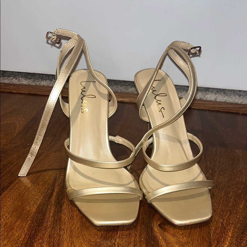 Lulu's Gold Stiletto Heels with Strappy Design